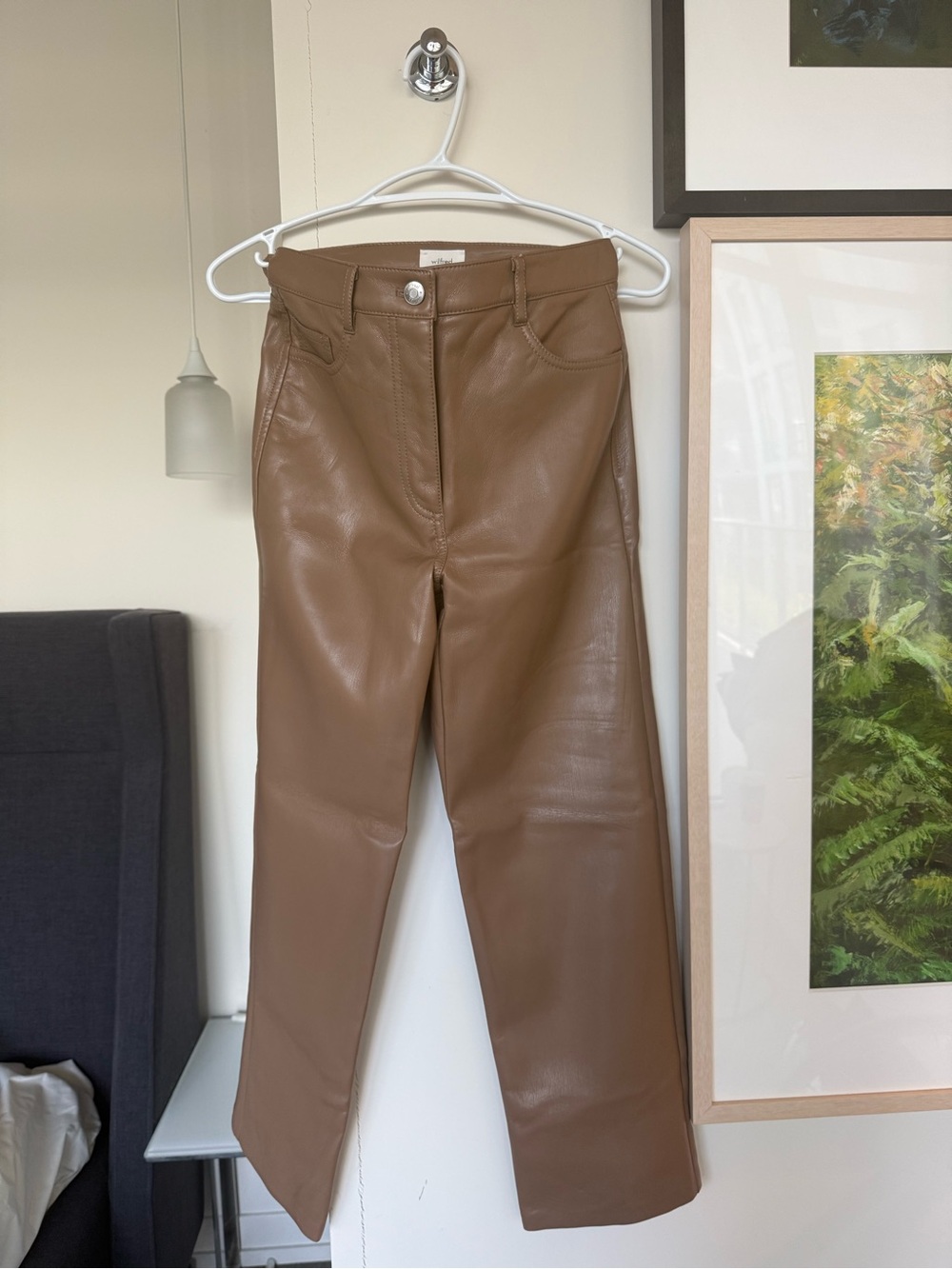 Aritzia Wilfred Melina Vegan Leather Straight-Leg Pants in Constant Camel